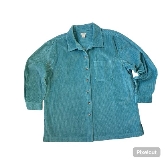 L.L. Bean Women’s 1X Corduroy Shirt Jacket Teal Green Button Front Shacket 1X - Picture 1 of 10